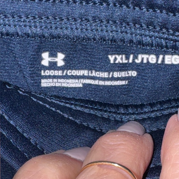 Under Armour Youth XL Navy Track Pants Gray Stripe Loose Fit Athletic Joggers - Picture 5 of 6